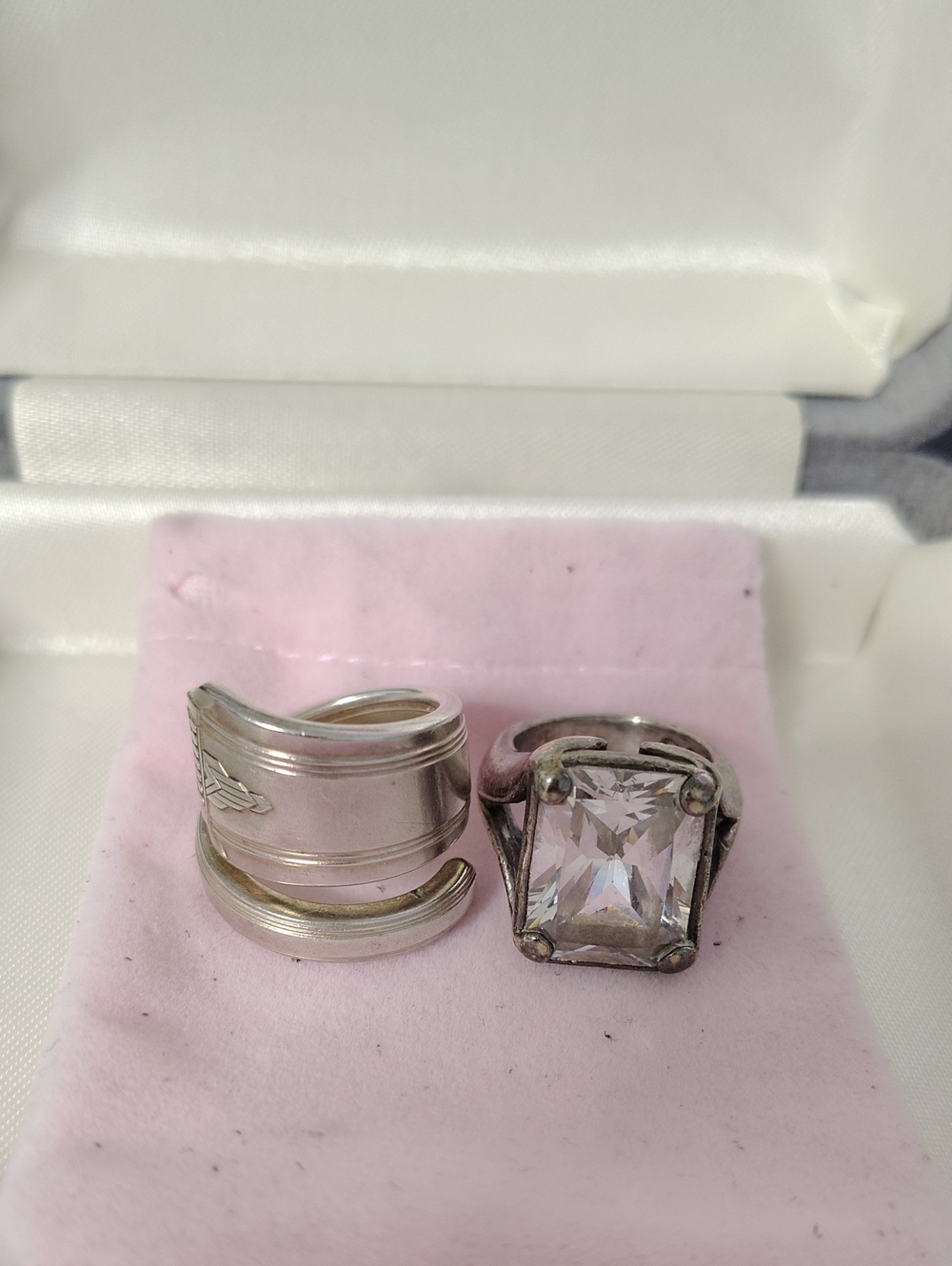 Silver-Tone Pink Gemstone Statement Ring, Size 5 and 6